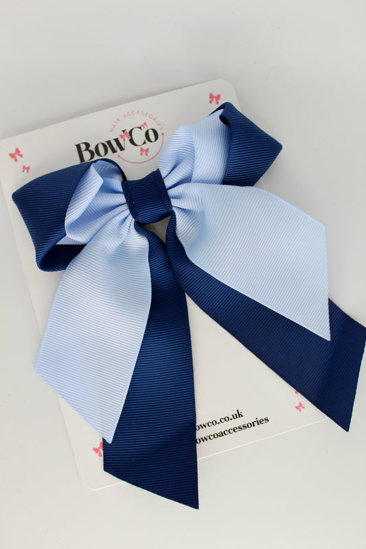 Layer Loop Tail Hair Bow - Clip - Navy Blue and Bluebell