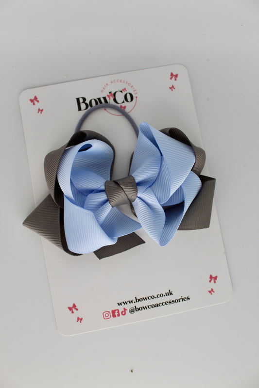 Double Loop Bow - Elastic - Bluebell and Metal Grey