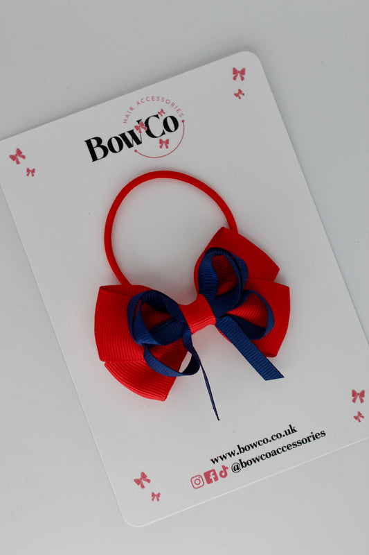 Red and Navy Blue - Double Bow - Elastic