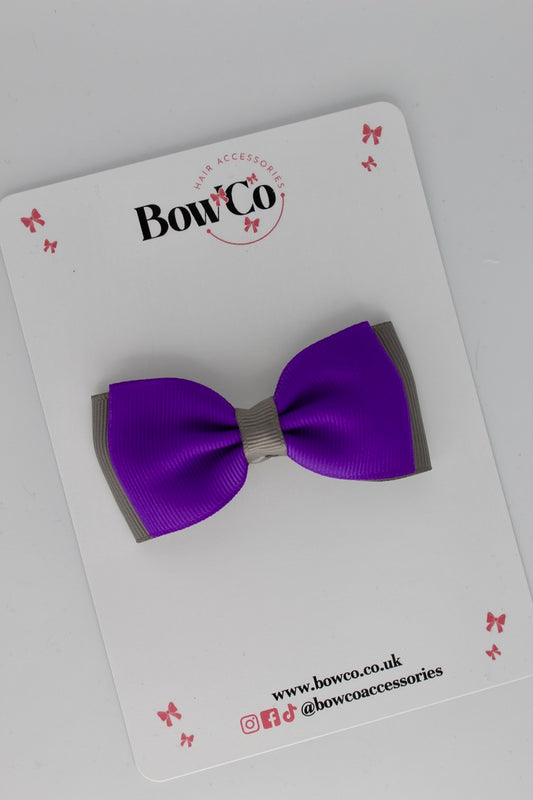 Purple and Metal Grey - Double Lapel Bow - Clip