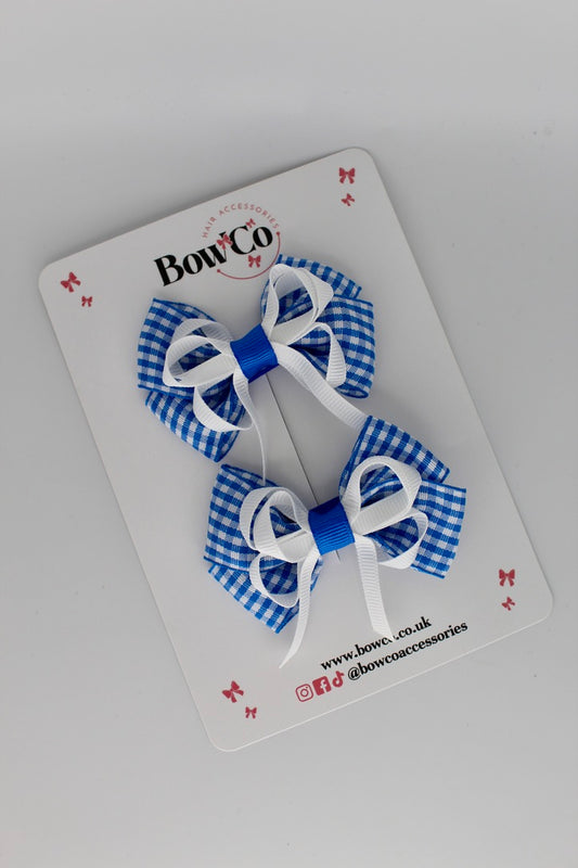 Double Bow Set - Royal Blue Gingham - Clip