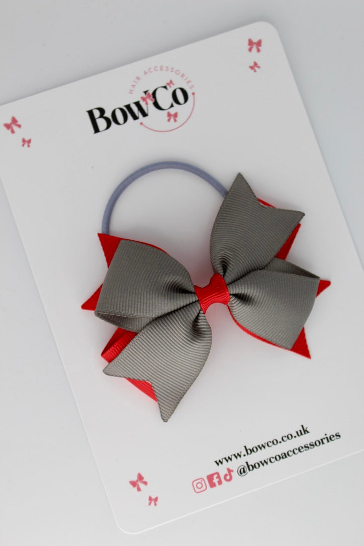 Red and Metal Grey - Layer Tail Bow - Elastic