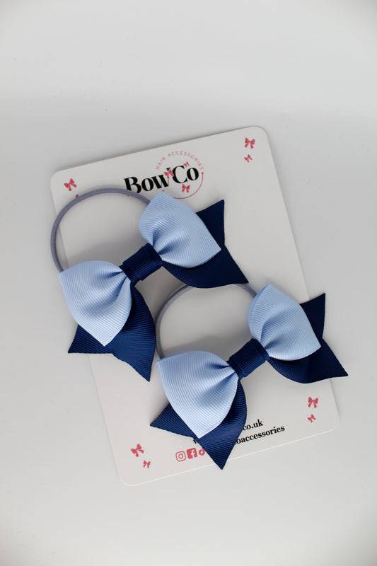 Double Knot Bow Tail Set - Elastic - Navy Blue and Bluebell