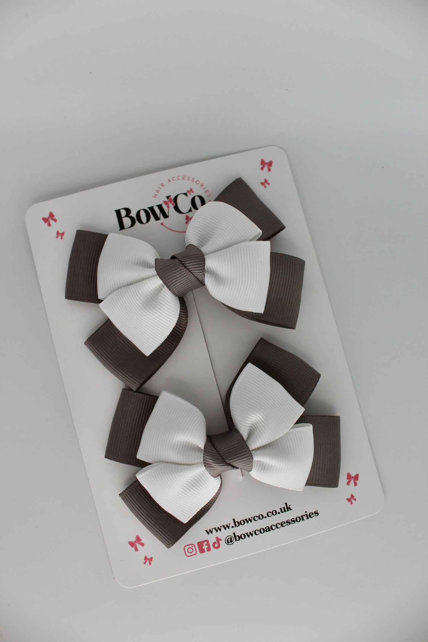 Layer Bow Set - Clip - Metal Grey and White