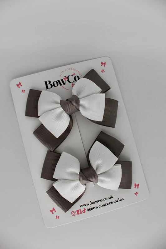 Layer Bow Set - Clip - Metal Grey and White