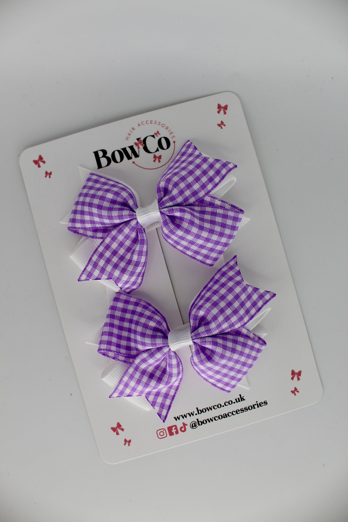 Layer Tail Bow Set - Lilac Gingham - Clip