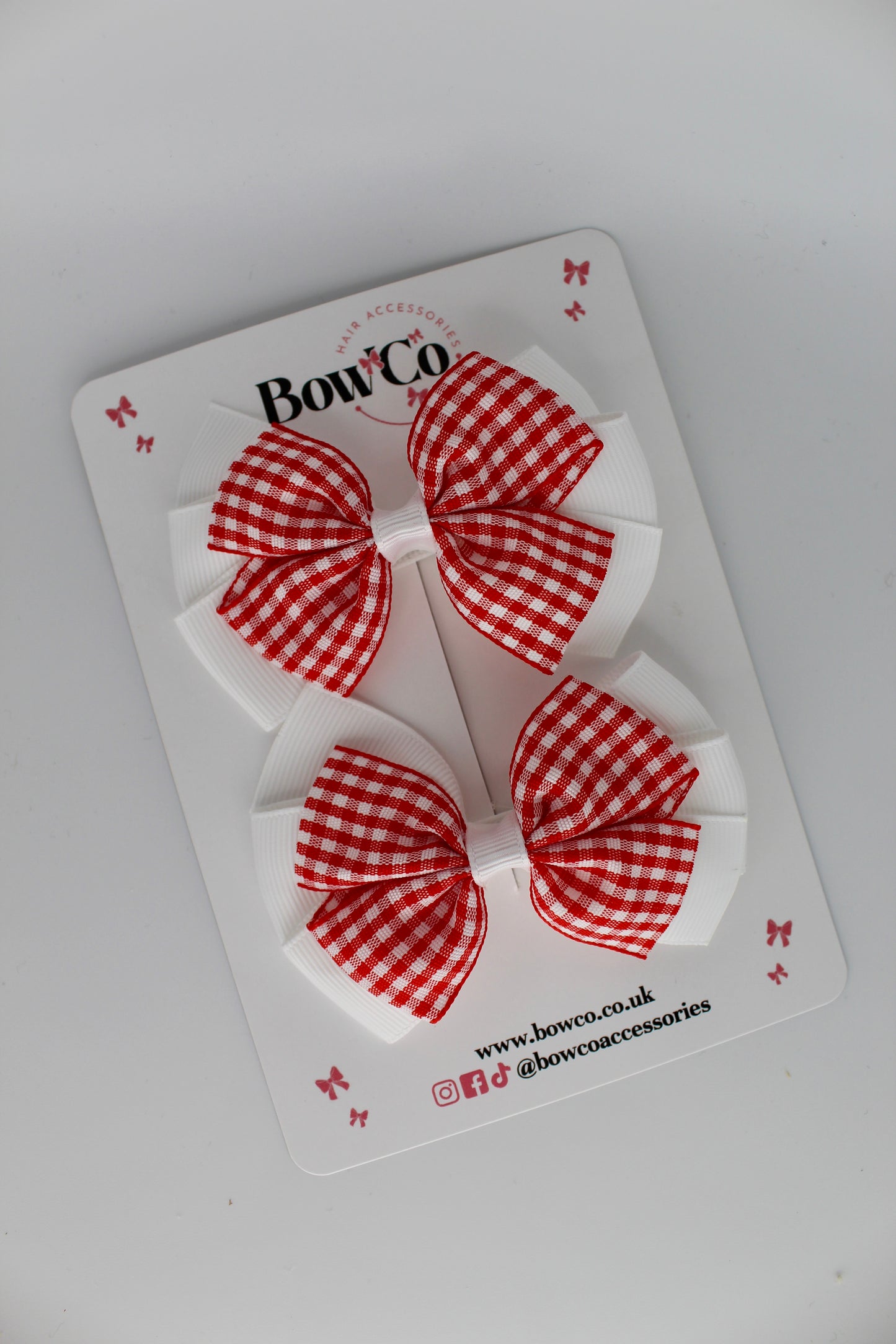 Pinwheel Bow Set - Red Gingham - Clip