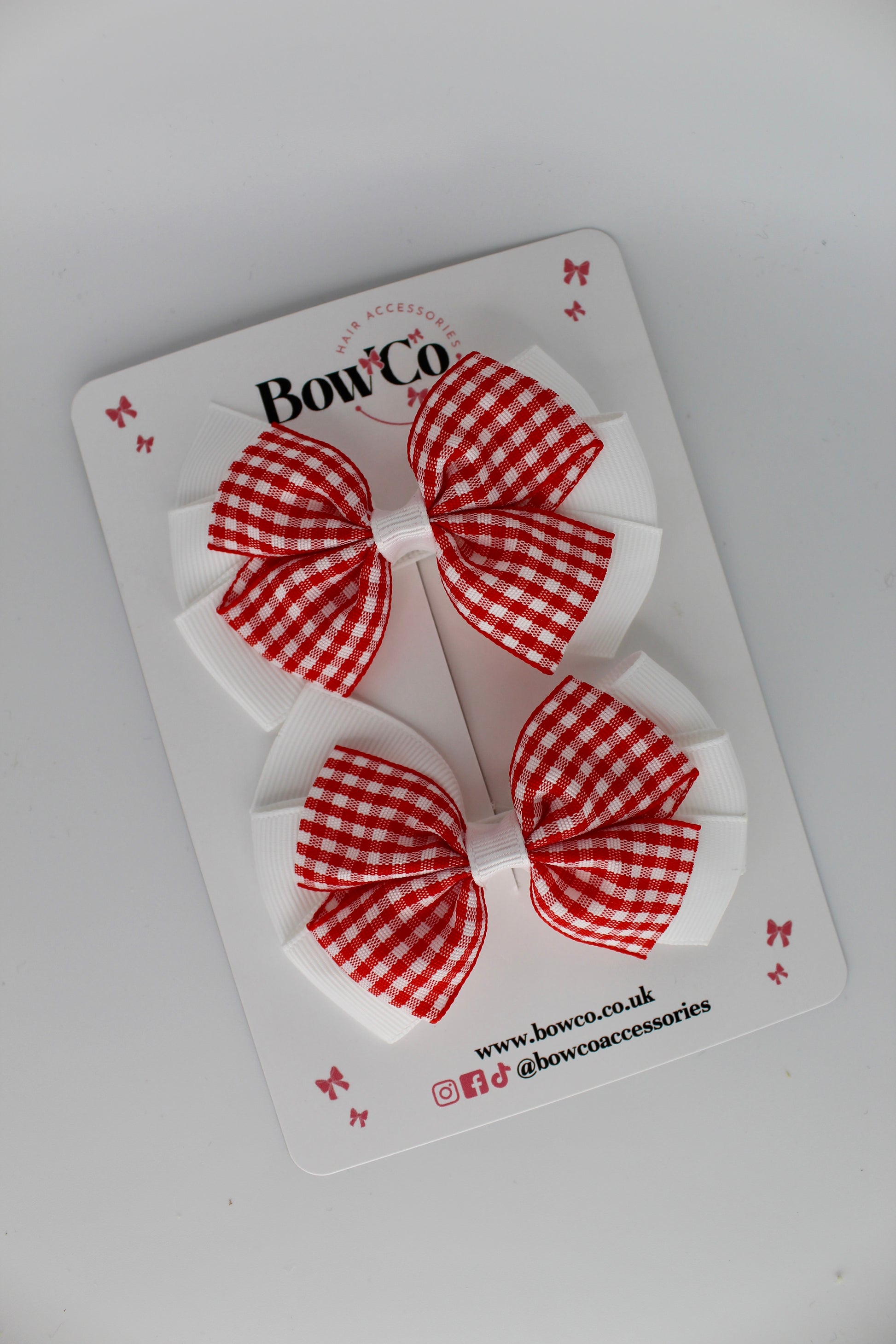 Pinwheel Bow Set - Red Gingham - Clip
