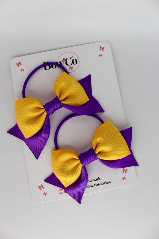 Double Knot Bow Tail Set - Elastic - Purple and Yellow Gold