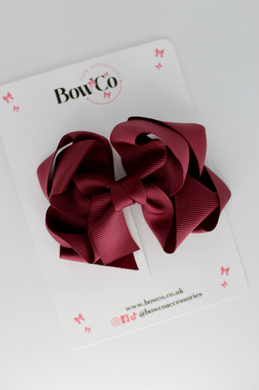 Double Loop School Hair Bow - Clip - Burgundy
