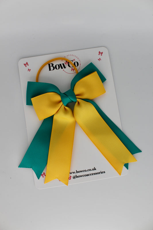 Double Ribbon Tail – Elastic - Jade Green and Yellow Gold