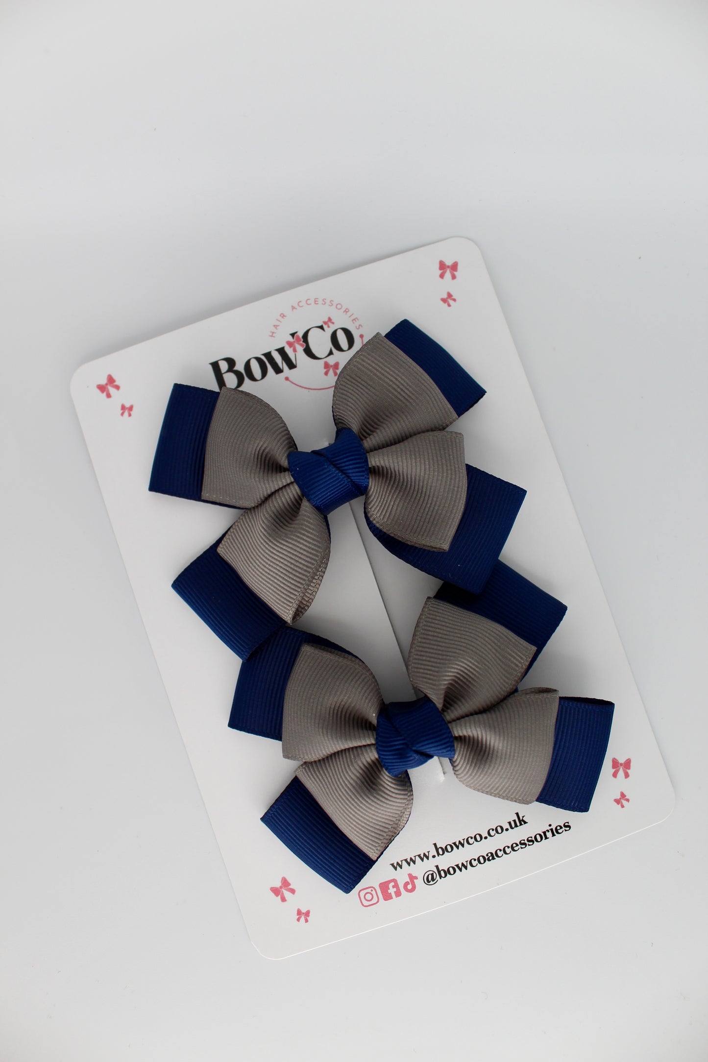 Layer Bow Set - Clip - Navy Blue and Metal Grey