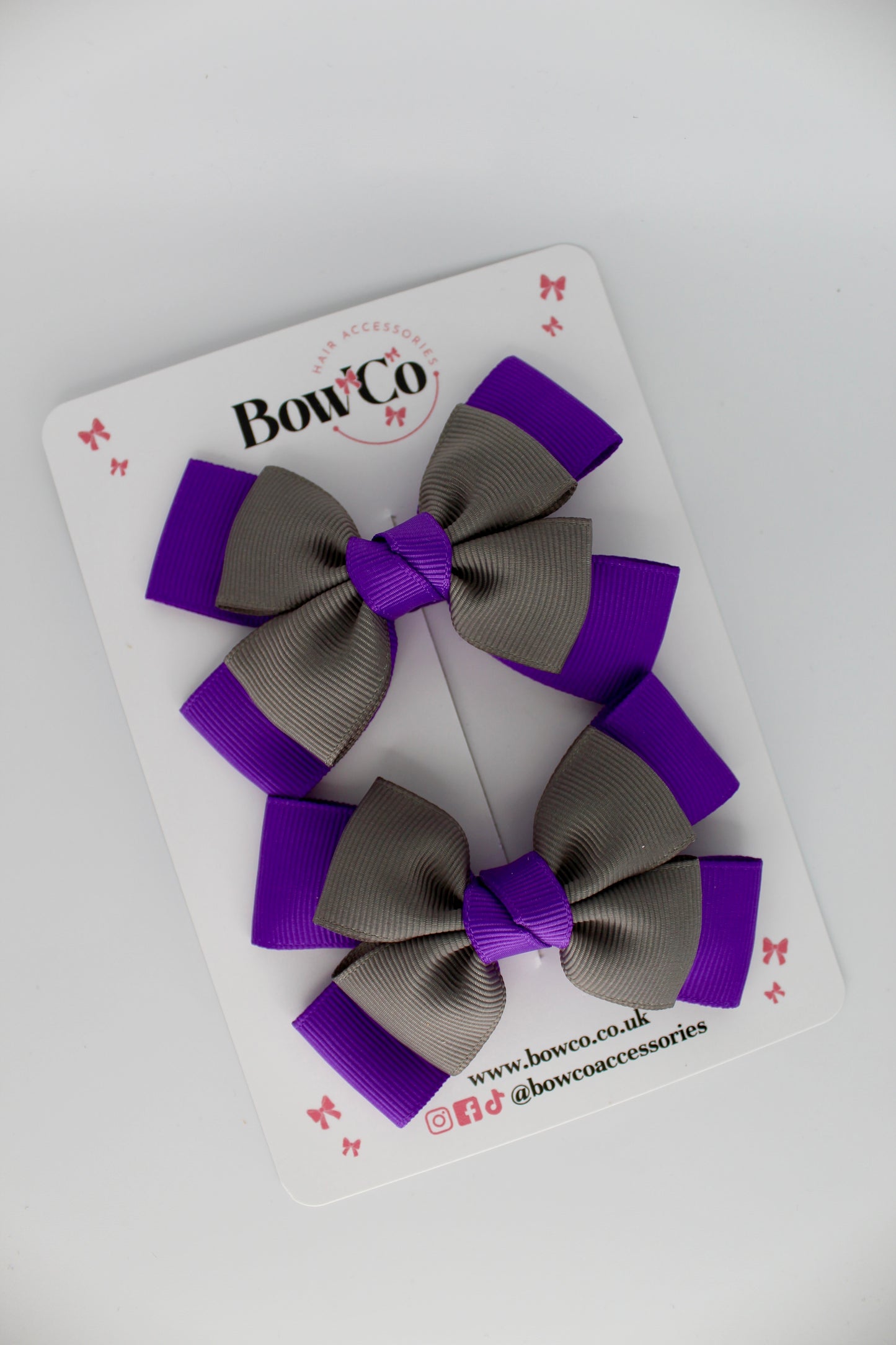 Layer Bow Set - Clip - Purple and Metal Grey
