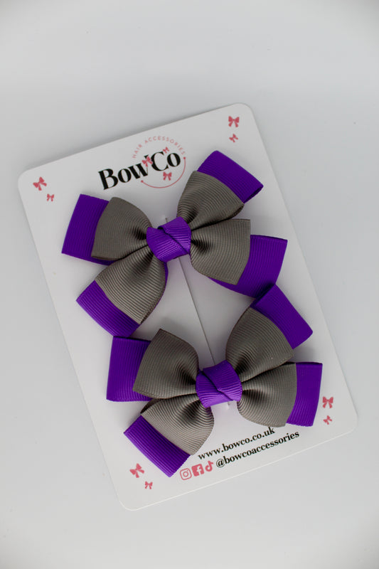 Layer Bow Set - Clip - Purple and Metal Grey