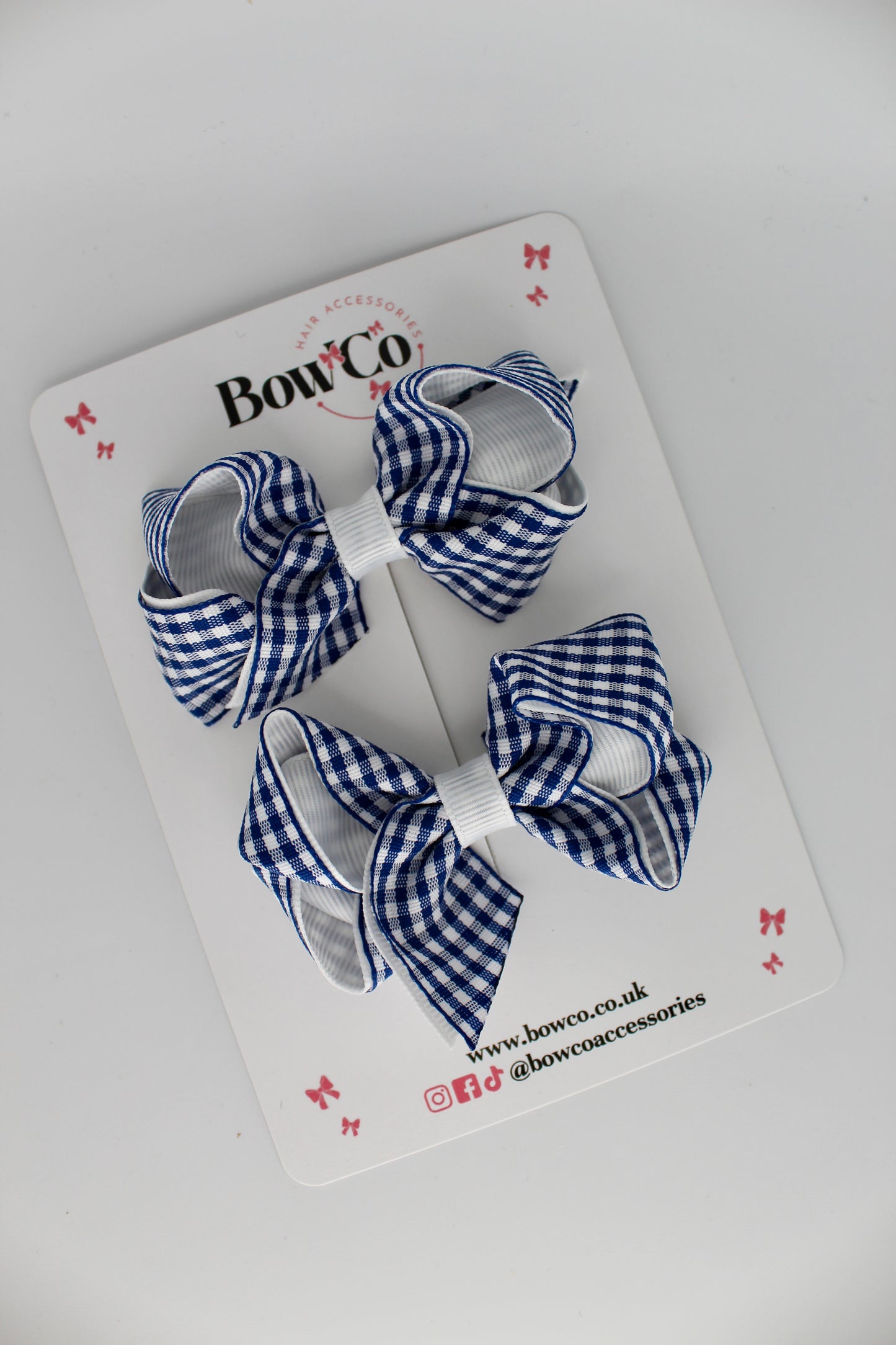 Loop Bow Set - Navy Blue Gingham - Clip
