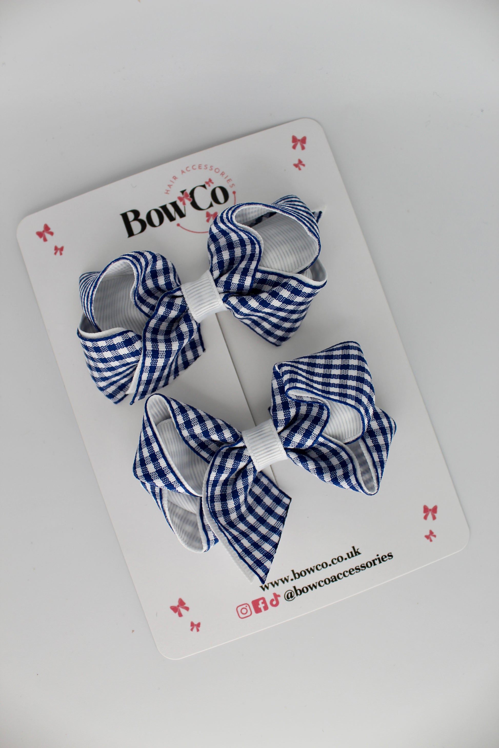Loop Bow Set - Navy Blue Gingham - Clip