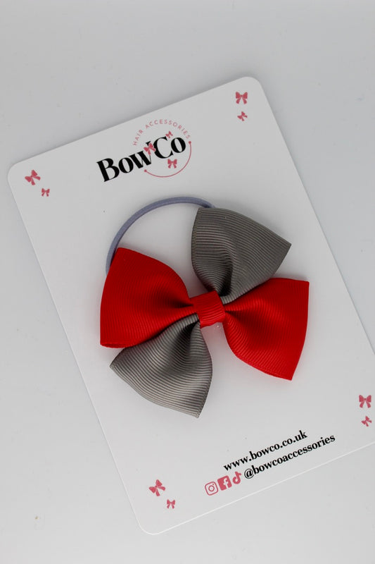 Red and Metal Grey- Twist Bow - Elastic
