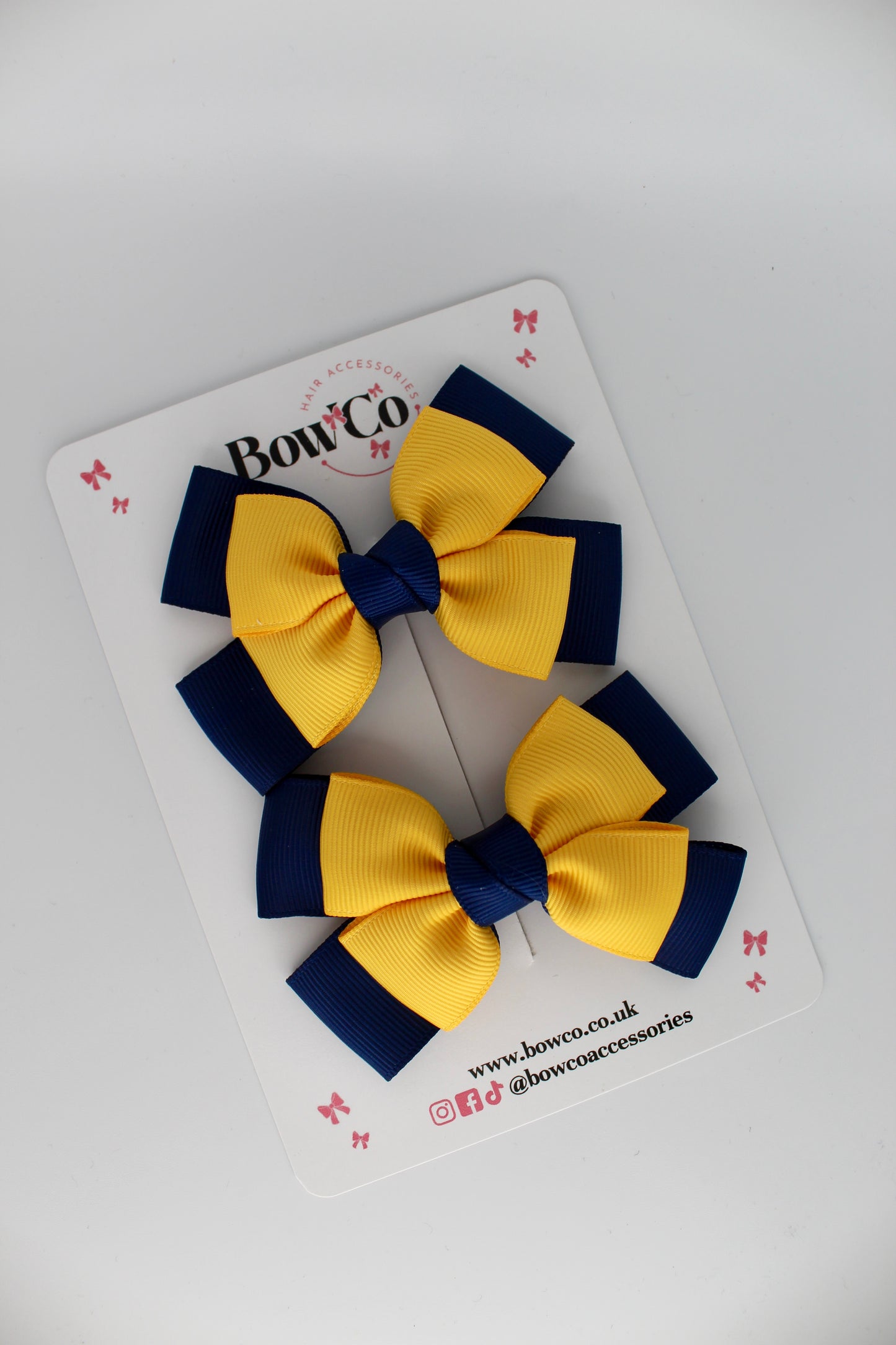 Layer Bow Set - Clip - Navy Blue and Yellow Gold