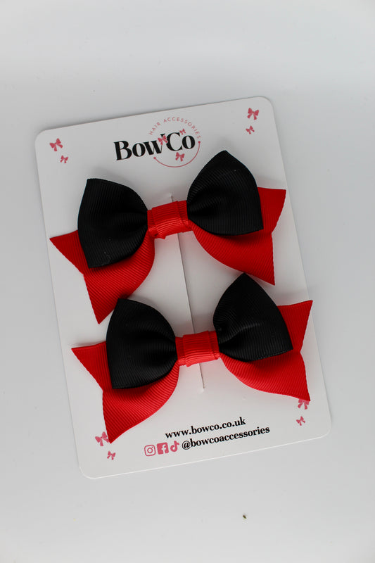 Double Knot Bow Tail Set - Clip - Red and Black