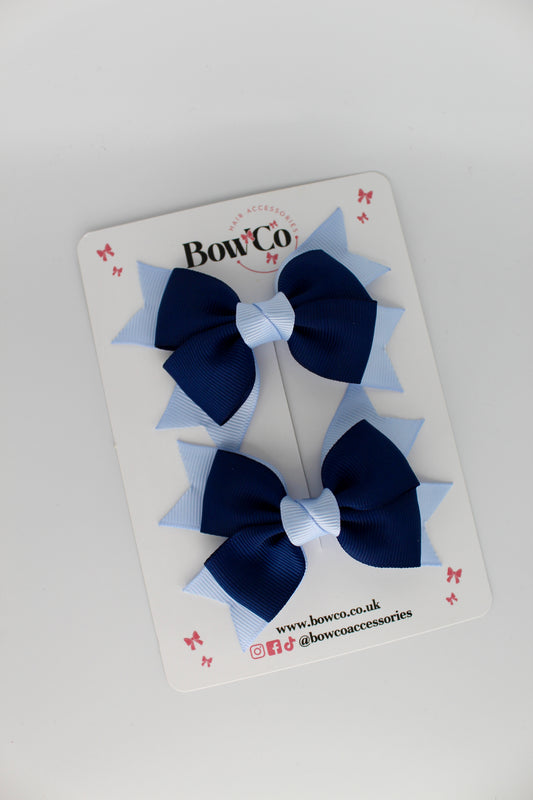 Knot Bow Set - Clip - Navy Blue and Bluebell