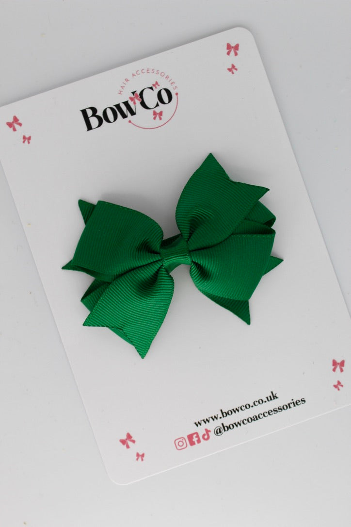 3 Inch Layer Tail Bow - Clip - Forest Green