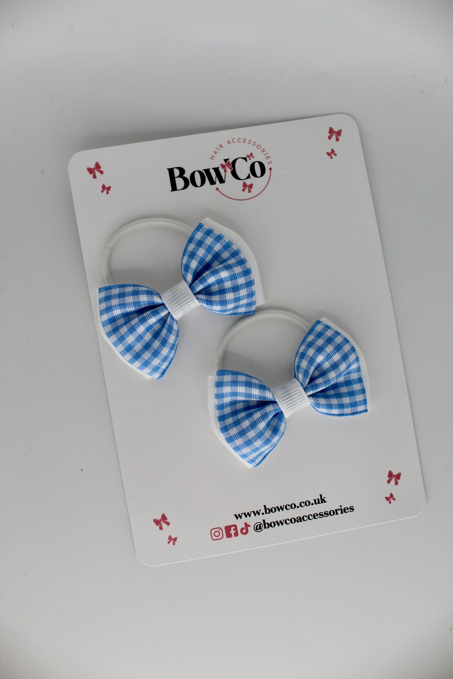 Double Lapel Bow Set - Light Blue Gingham - Elastic