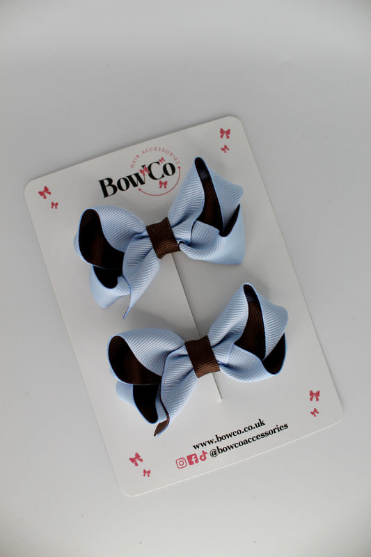 Loop Bow Set - Clip - Bluebell and Brown
