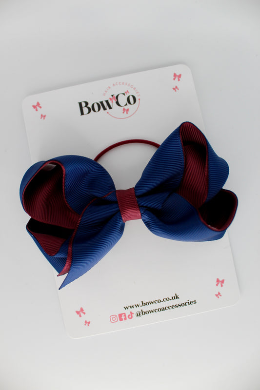 4 Inch Loop Bow - Elastic - Navy Blue and Burgundy