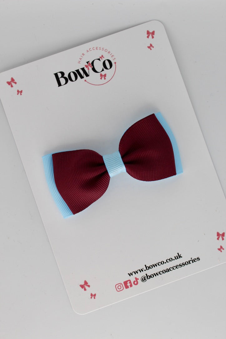 Burgundy and Blue Topaz - Double Lapel Bow - Clip