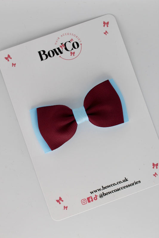 Burgundy and Blue Topaz - Double Lapel Bow - Clip