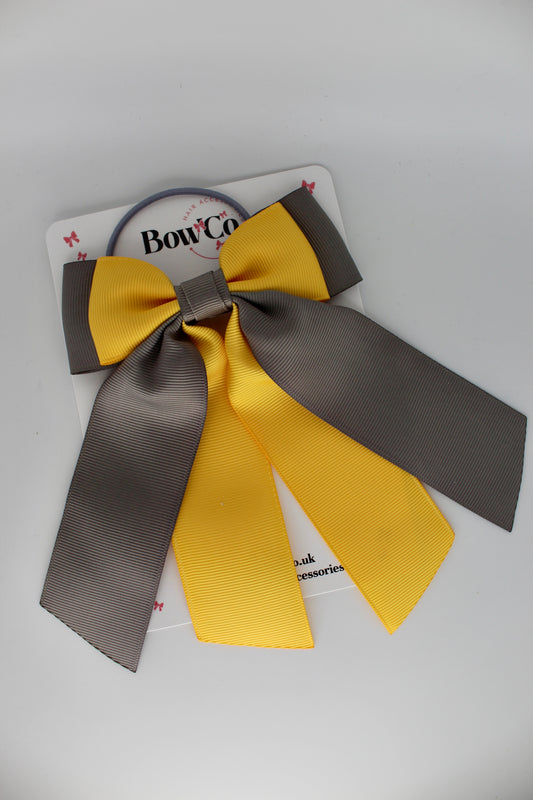 Double Layer Tail Bow – Elastic - Metal Grey and Yellow Gold