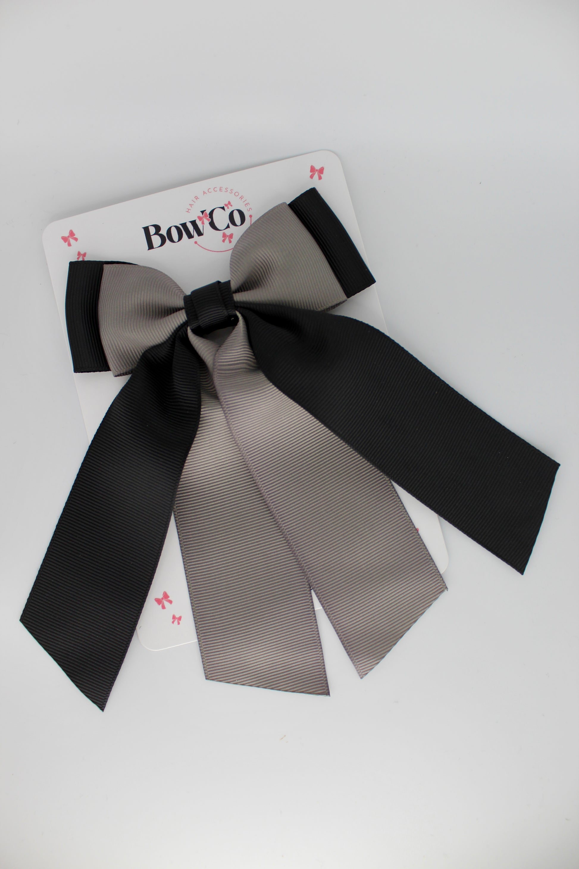 Double Layer Tail Bow - Clip - Black and Metal Grey