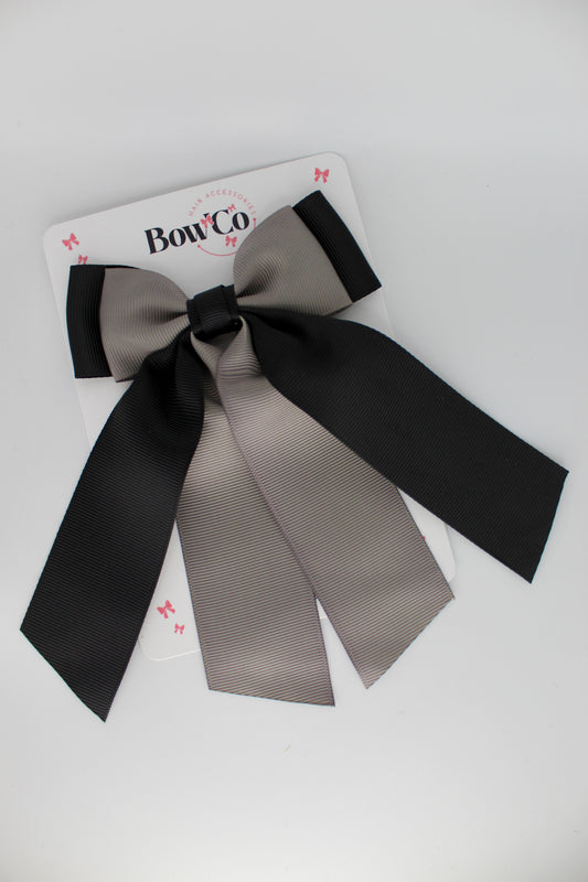 Double Layer Tail Bow - Clip - Black and Metal Grey
