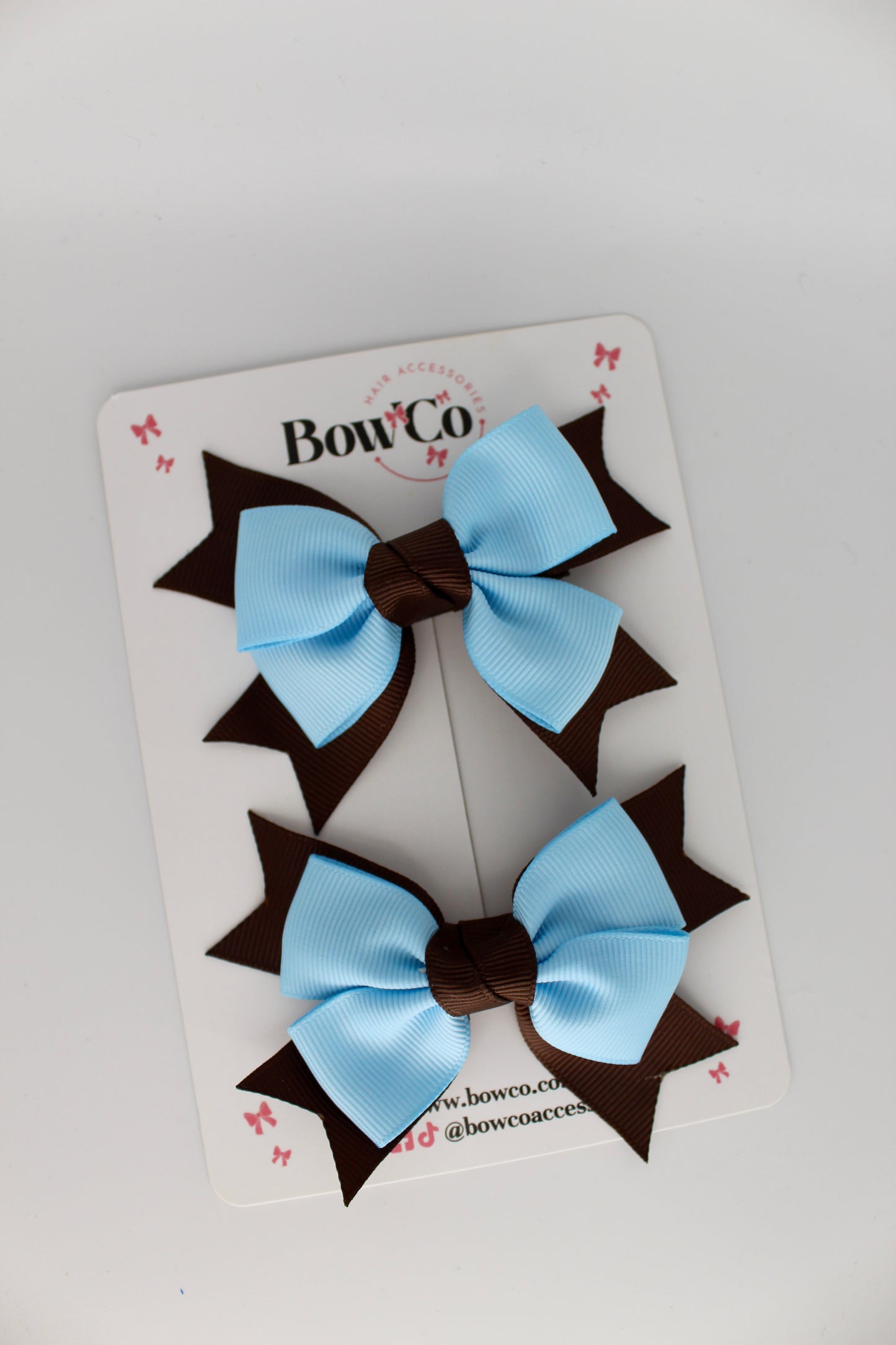 Knot Bow Set - Clip - Blue Topaz and Brown