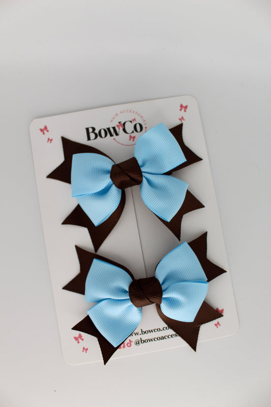 Knot Bow Set - Clip - Blue Topaz and Brown