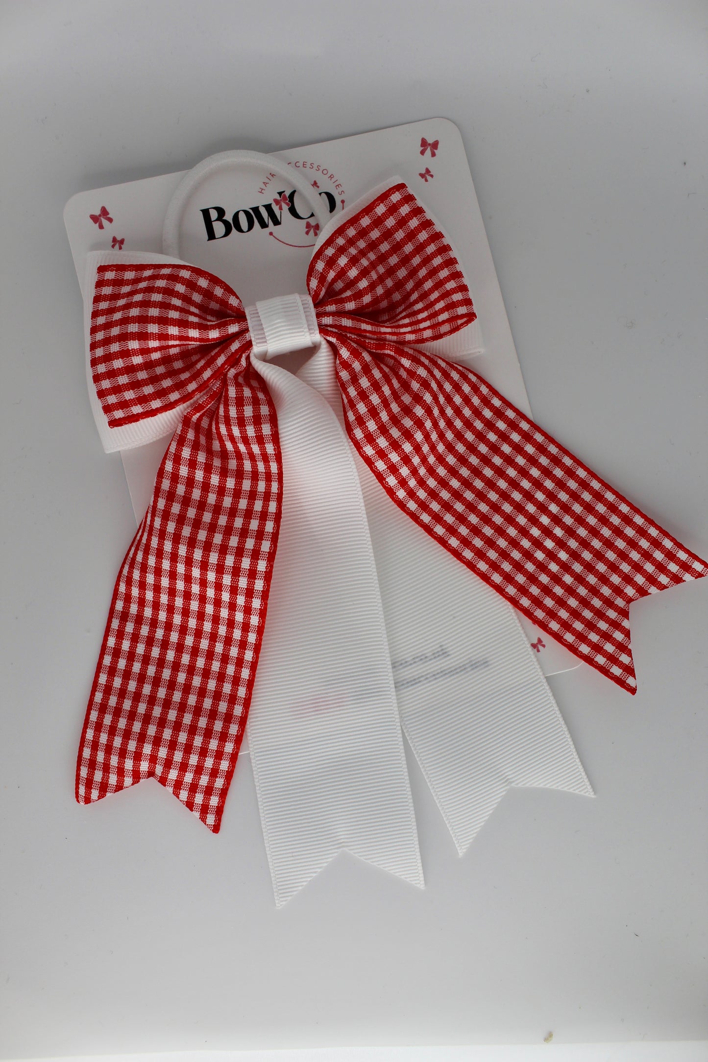 Classic Tail Bow - Red Gingham - Elastic