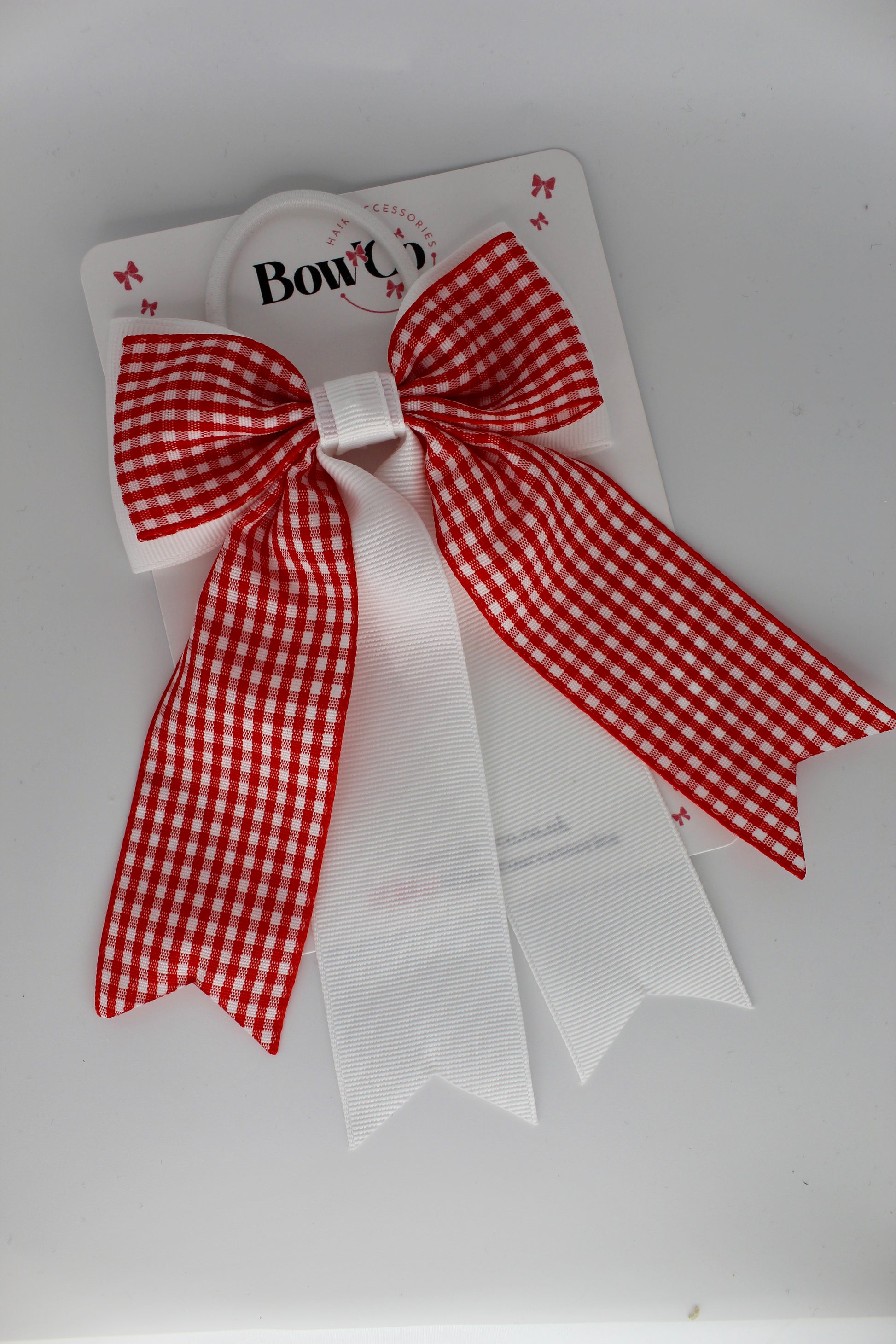 Classic Tail Bow - Red Gingham - Elastic