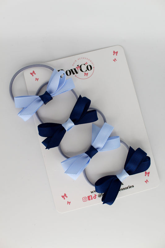 Ballerina Bows - Set of 4 - Elastic - Navy Blue and Bluebell