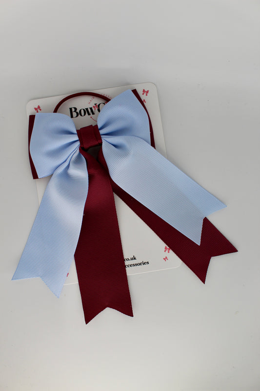 Classic Tail Bow - Elastic - Burgundy and Bluebell
