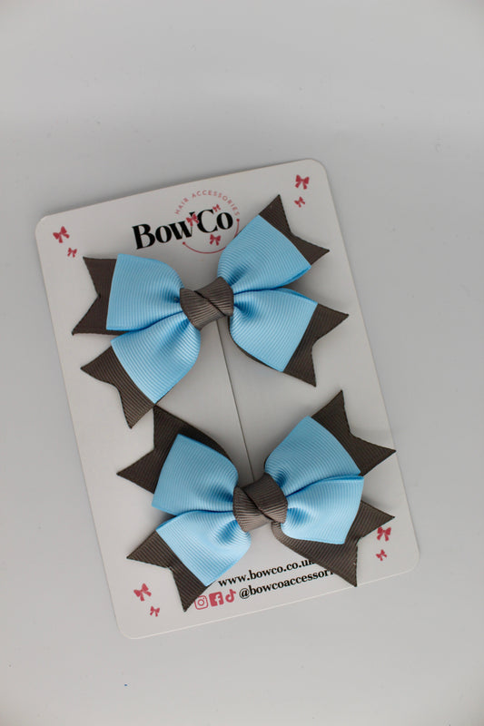 Knot Bow Set - Clip - Blue Topaz and Metal Grey