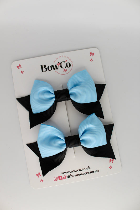Double Knot Bow Tail Set - Clip - Black and Blue Topaz