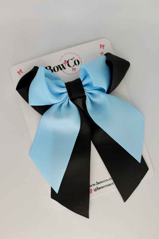 Layer Loop Tail Hair Bow - Clip - Black and Blue Topaz