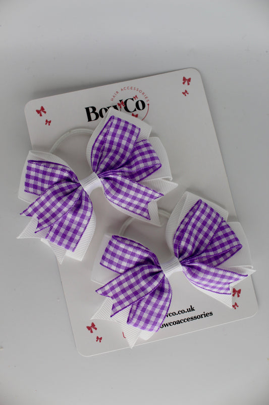 Double Tail Bow Set - Lilac Gingham - Elastic