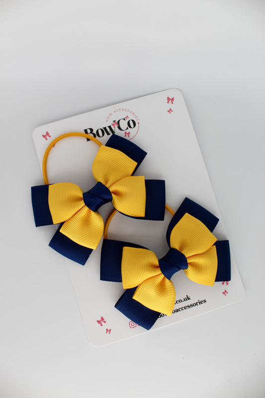 Layer Bow Set - Elastic - Navy Blue and Yellow Gold