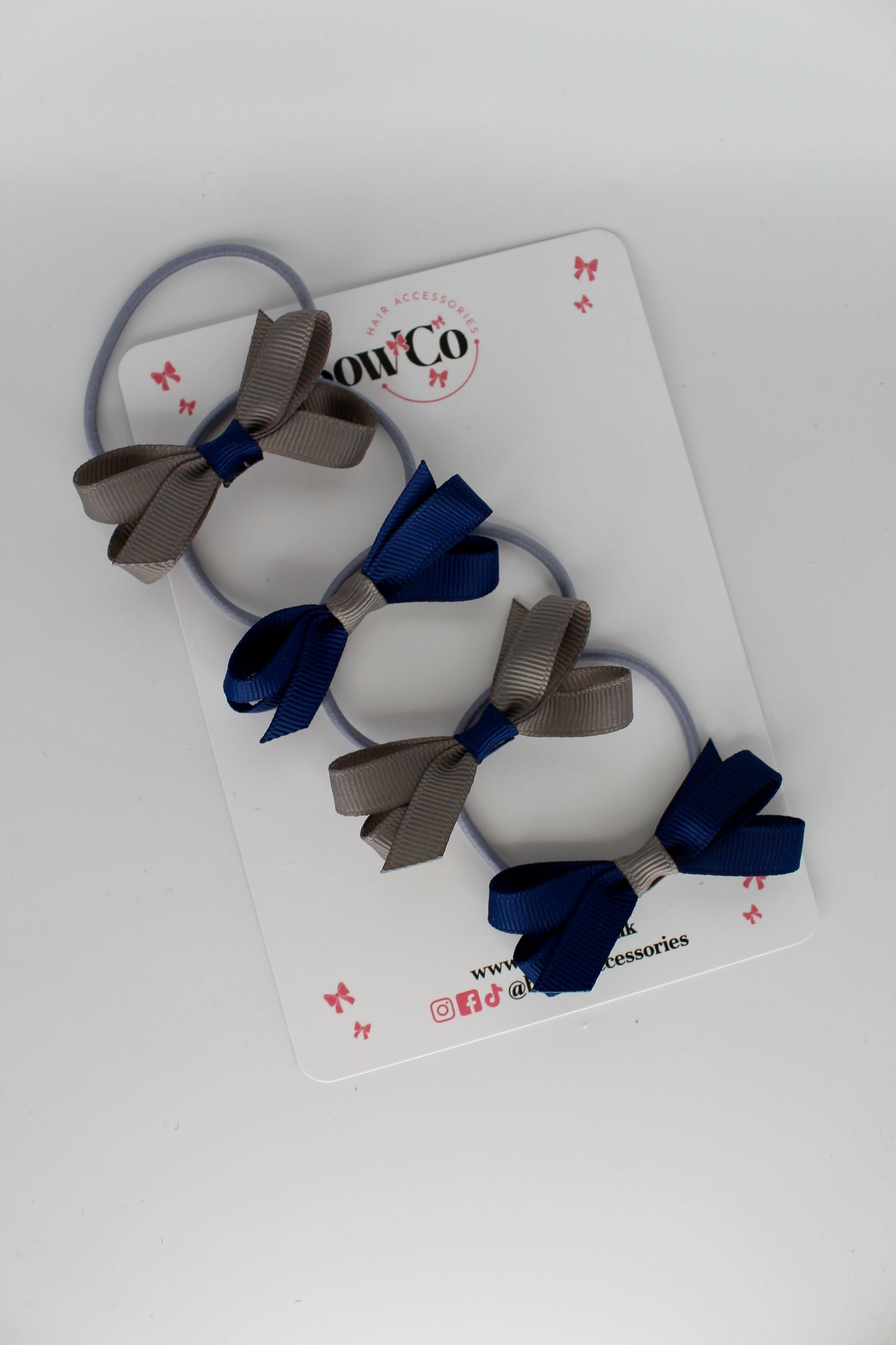 Ballerina Bows - Set of 4 - Elastic - Navy Blue and Metal Grey