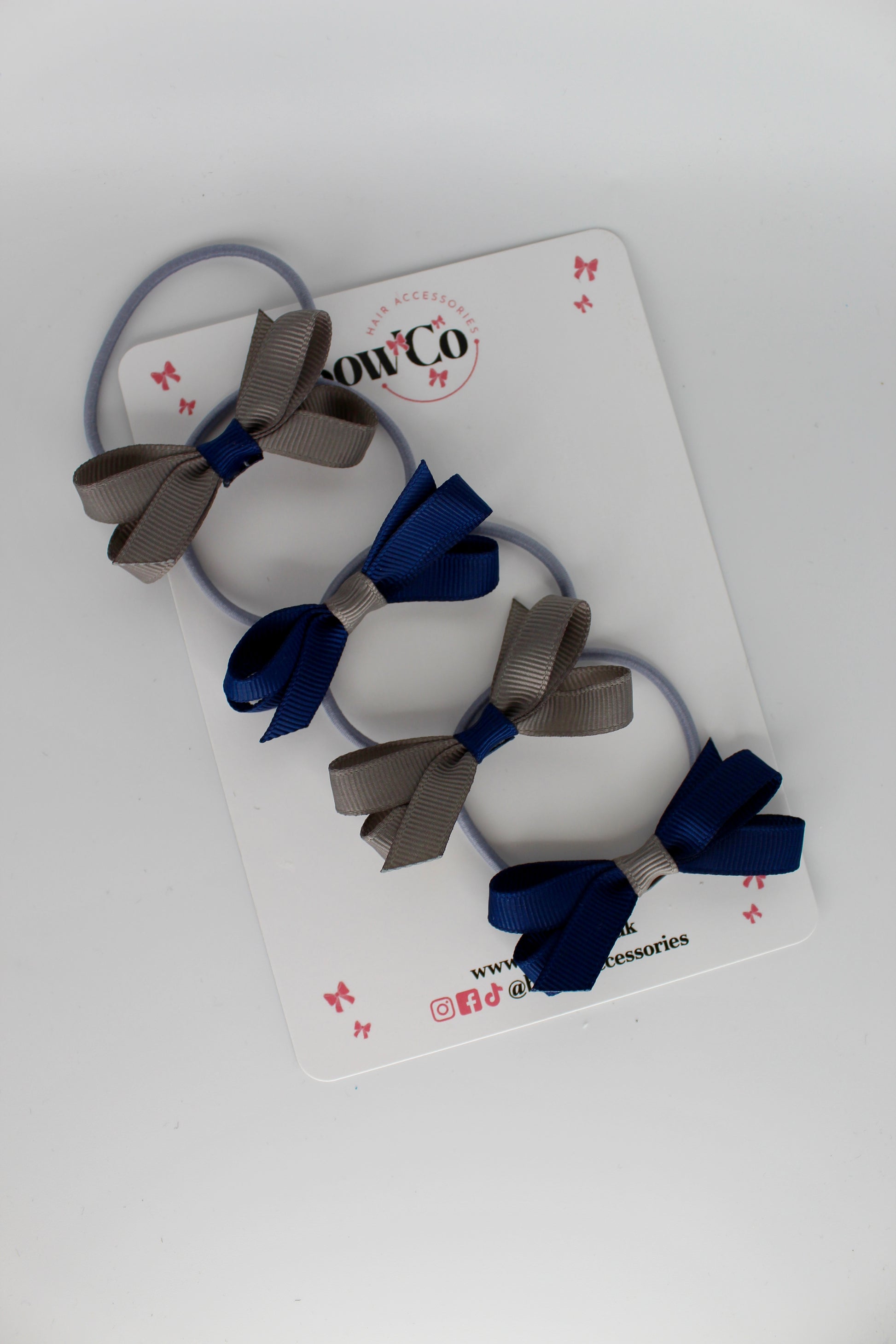 Ballerina Bows - Set of 4 - Elastic - Navy Blue and Metal Grey