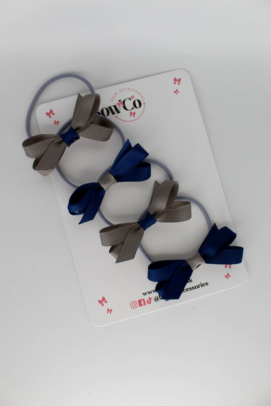 Ballerina Bows - Set of 4 - Elastic - Navy Blue and Metal Grey