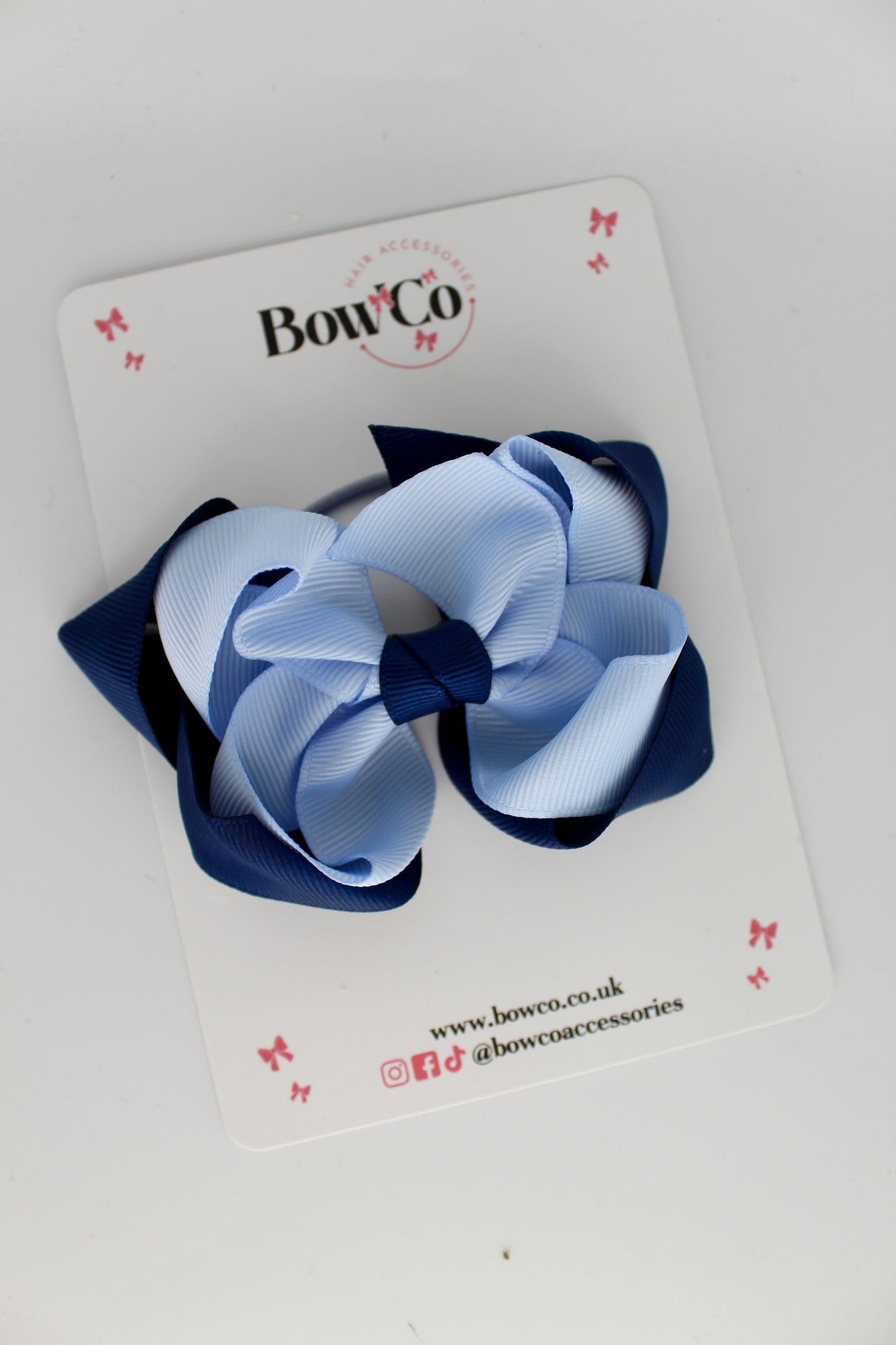Double Loop Bow - Elastic - Navy Blue and Bluebell