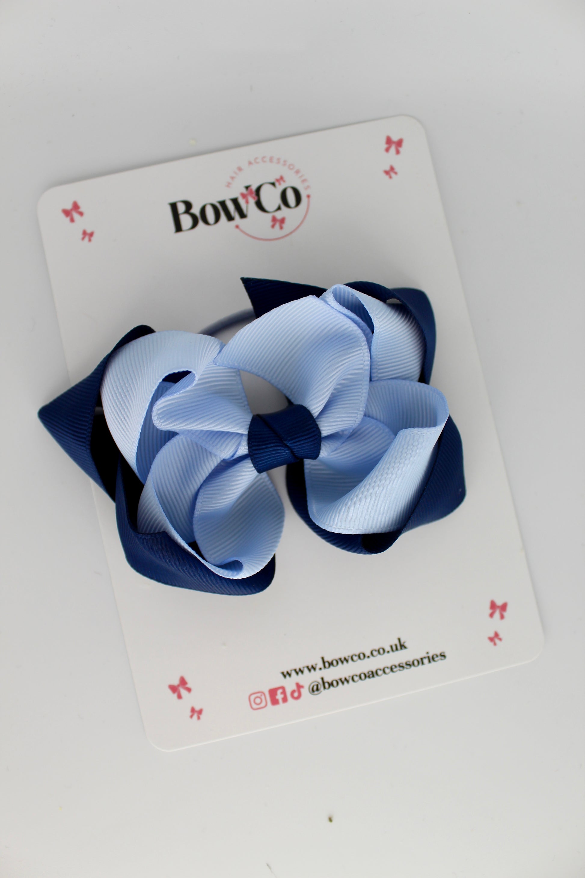 Double Loop Bow - Elastic - Navy Blue and Bluebell