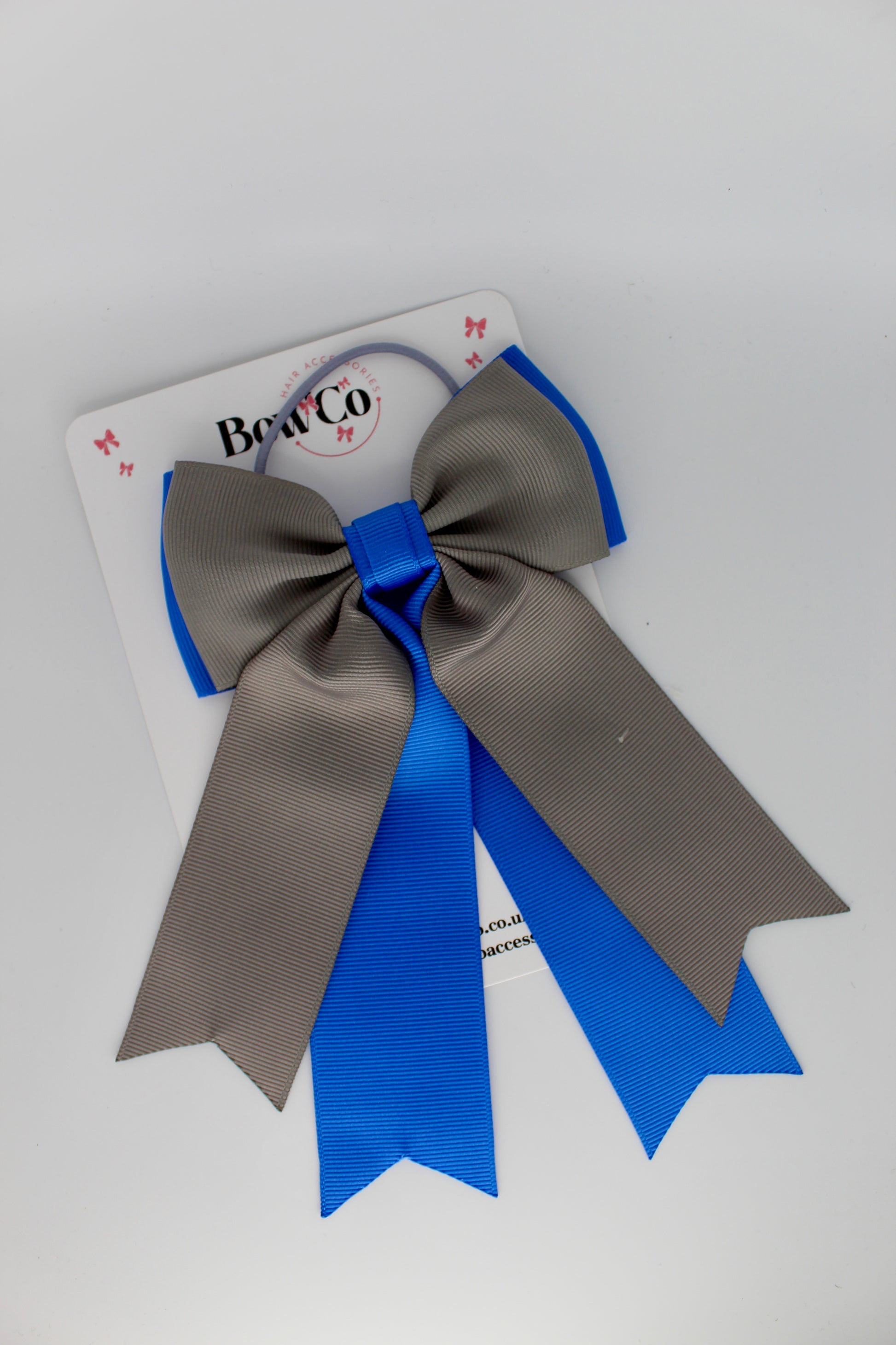 Classic Tail Bow - Elastic - Royal Blue and Metal Grey
